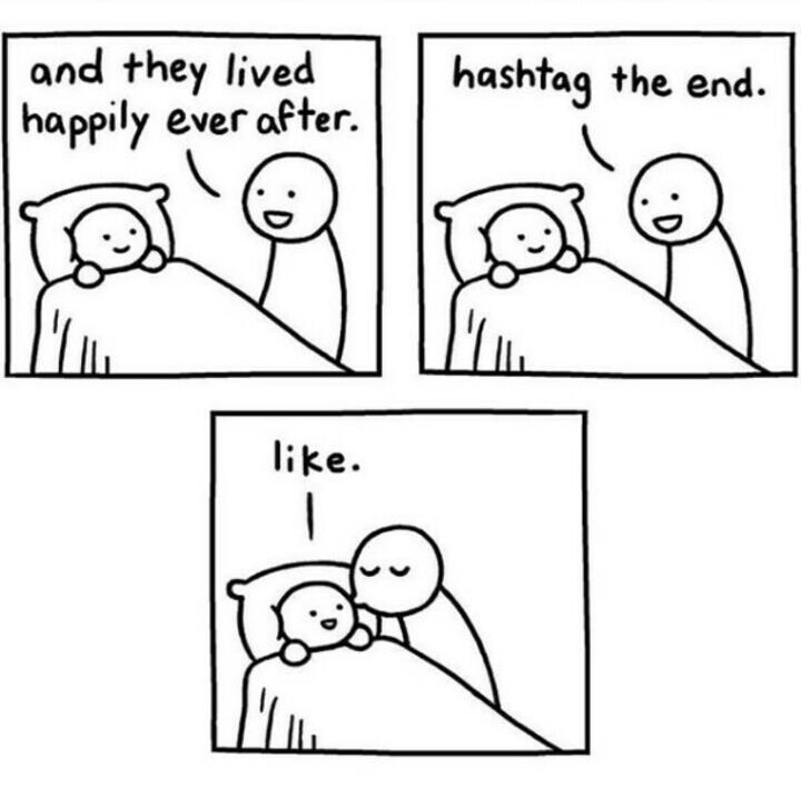 kid in bed comic - and they lived happily ever after. hashtag the end. .