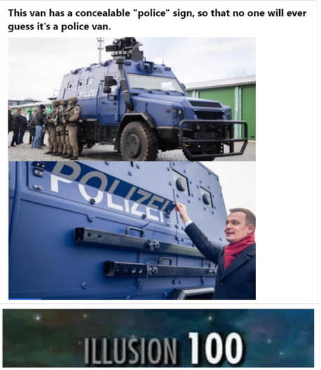 nobody will notice meme - This van has a concealable "police" sign, so that no one will ever guess it's a police van. j Illusion 100