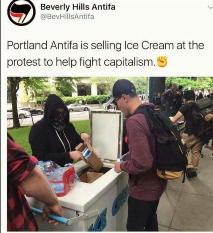 antifa selling ice cream - Beverly Hills Antifa Portland Antifa is selling Ice Cream at the protest to help fight capitalism. S