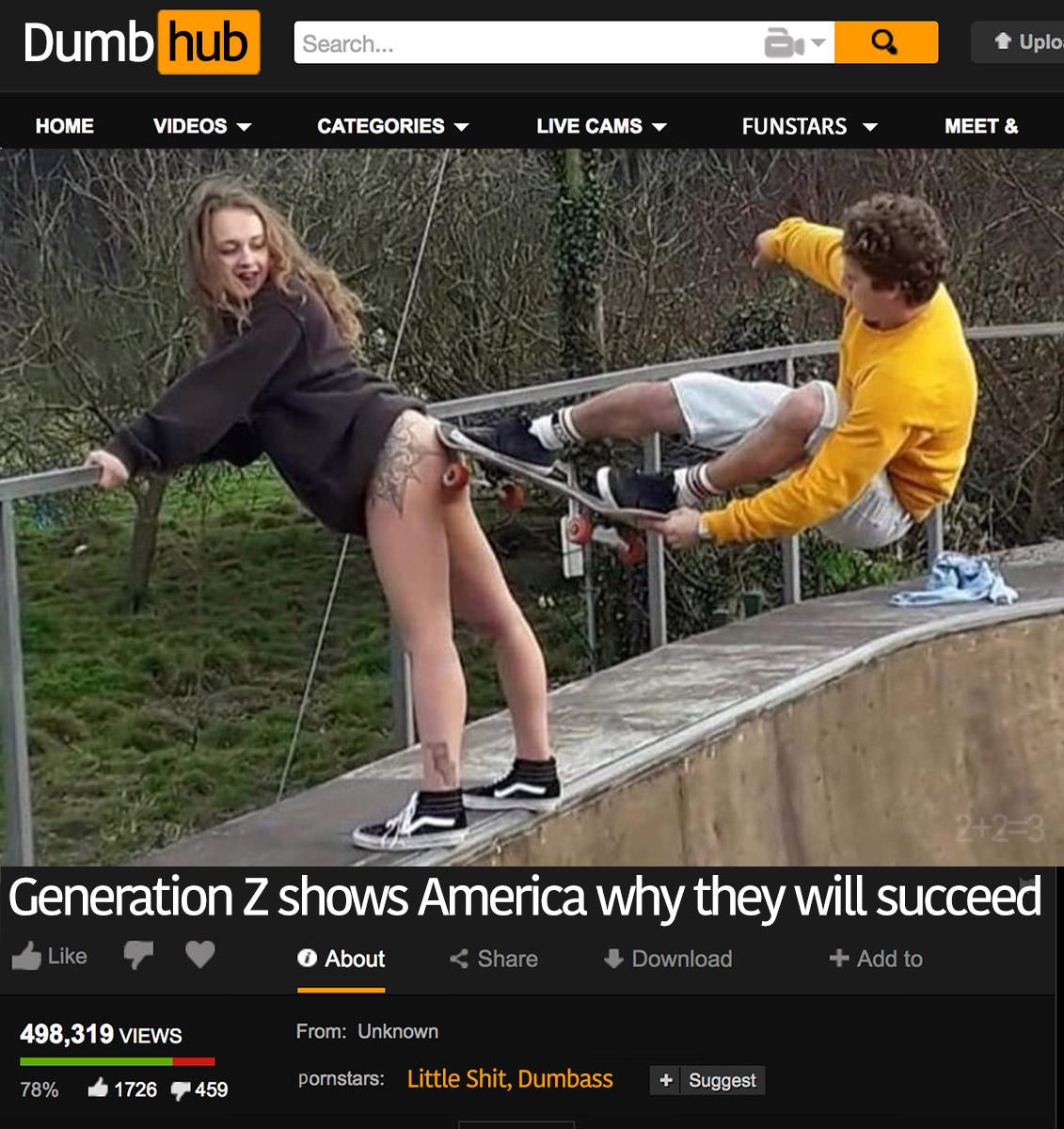photo caption - Dumb hub Search... Uplo Home Videos Categories Live Cams Funstars Meet & 223 Generation Z shows America why they will succeed About