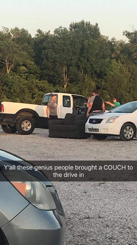 road - Y'all these genius people brought a Couch to the drive in