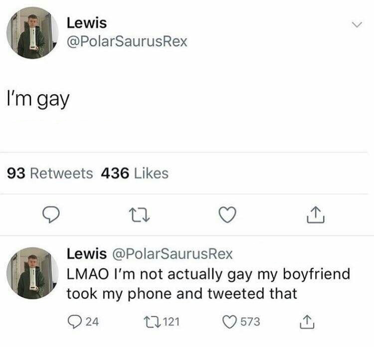 Man declaring he is Gay and then saying he didn't send it, just a joke his Boyfriend posted