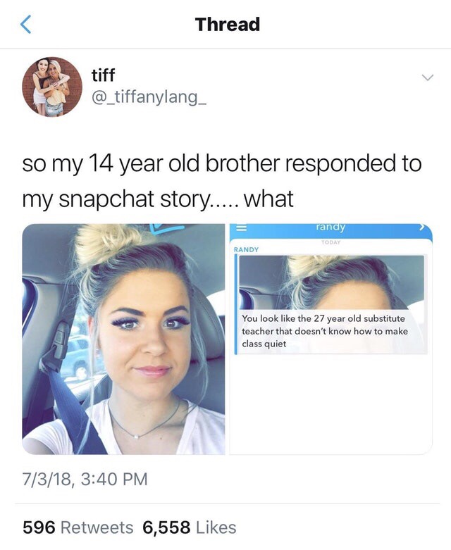 kid who commented on his sisters Snapchat with a roast