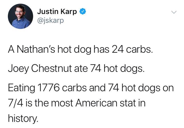 math of eating 1776 carbs and 74 hot dogs on 4th of July