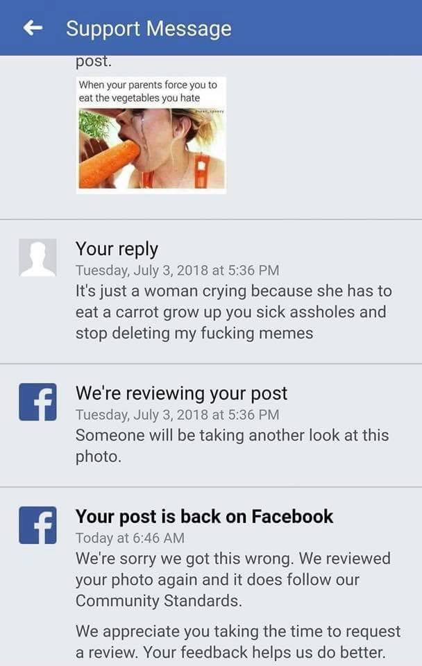 your parents make you eat vegetables meme - Support Message post. When your parents force you to eat the vegetables you hate Your Tuesday, at It's just a woman crying because she has to eat a carrot grow up you sick assholes and stop deleting my fucking m