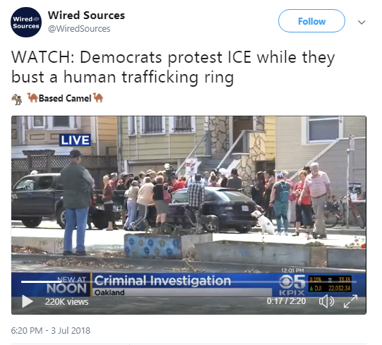vehicle - Wired Sources WiredSources v sources Watch Democrats protest Ice while they bust a human trafficking ring Based Camel Live New At Criminal Investigation Noon Oakland views Osti Kpu 2203234 1220