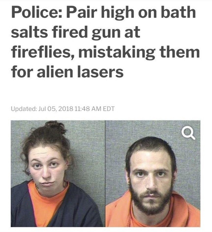 photo caption - Police Pair high on bath salts fired gun at fireflies, mistaking them for alien lasers Updated Edt