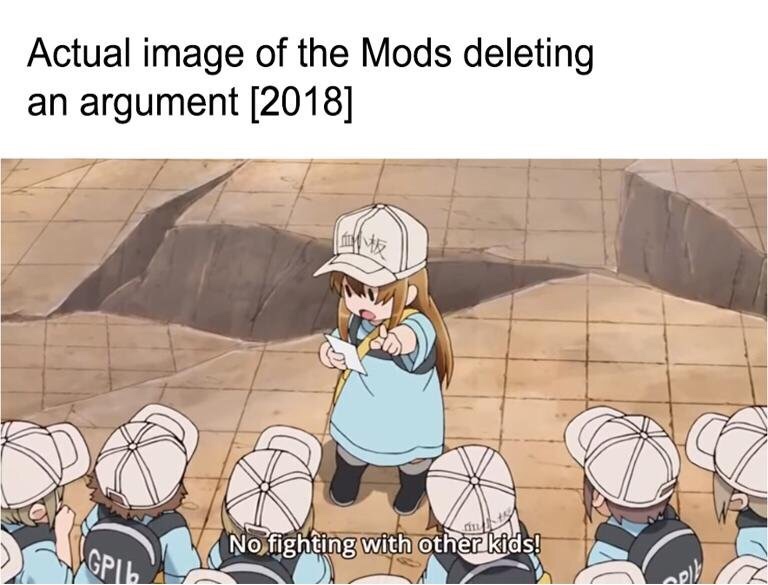 cells at work kids - Actual image of the Mods deleting an argument 2018 No fighting with other kids!