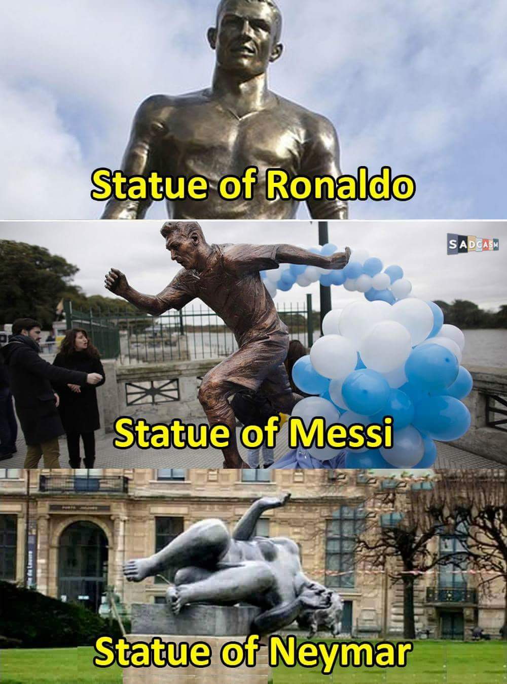 statue neymar - Statue of Ronaldo Sadcasm Statue of Messi Statue of Neymar