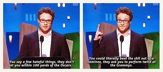 seth rogen chris brown - You say a few hateful things, they don't let you within 100 yards of the Oscars... You could literally beat the shit out of a nominee, they ask you to perform twice at the Grammys.