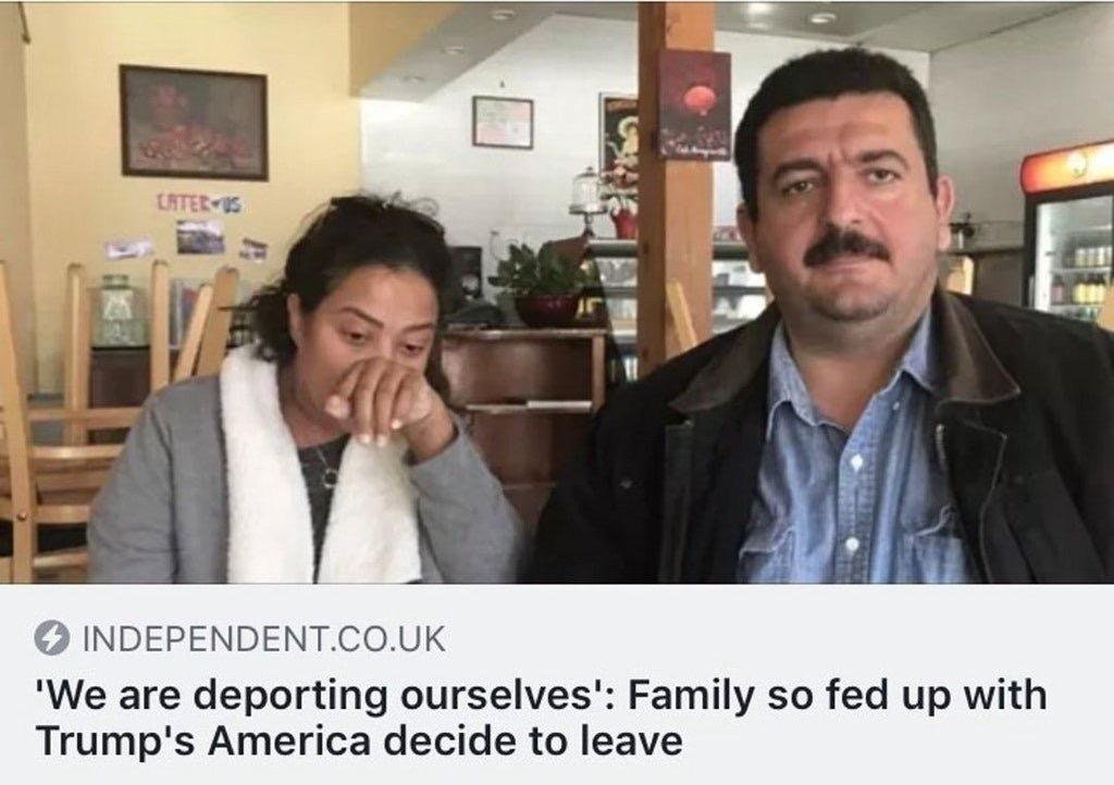 photo caption - Liter Independent.Co.Uk 'We are deporting ourselves' Family so fed up with Trump's America decide to leave