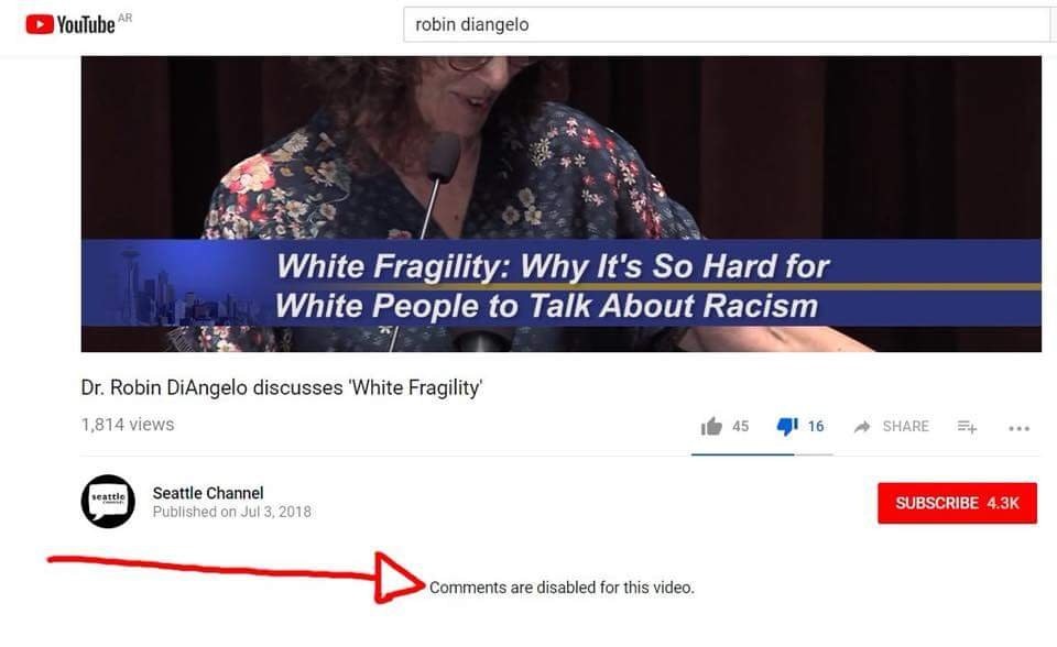 website - YouTube Ar robin diangelo White Fragility Why It's So Hard for White People to Talk About Racism Dr. Robin DiAngelo discusses 'White Fragility 1,814 views 45 I 16 E ... eartle Seattle Channel Published on Subscribe are disabled for this video.