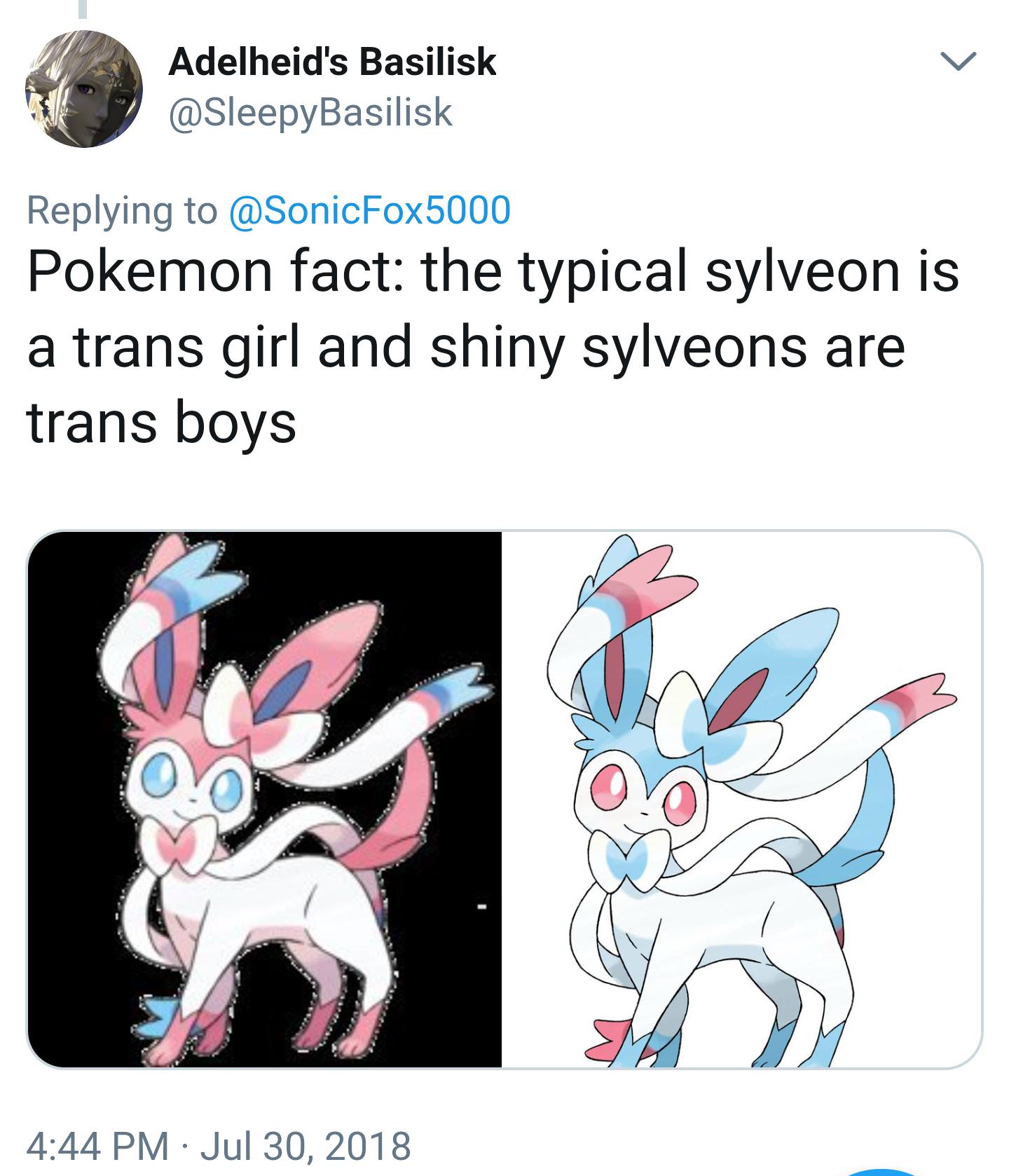 shiny sylveon trans - Adelheid's Basilisk Pokemon fact the typical sylveon is a trans girl and shiny sylveons are trans boys
