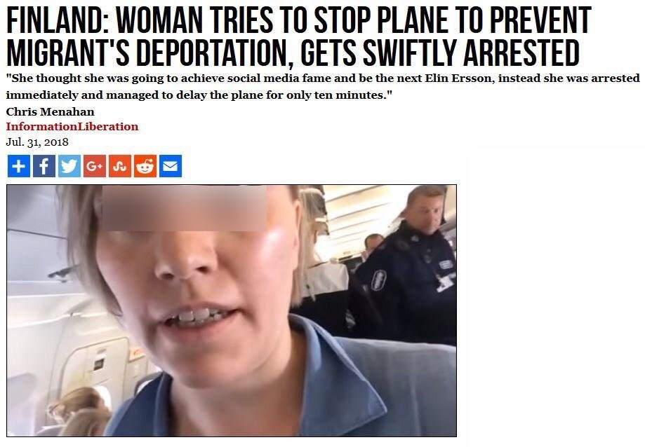 smile - Finland Woman Tries To Stop Plane To Prevent Migrant'S Deportation, Gets Swiftly Arrested "She thought she was going to achieve social media fame and be the next Elin Ersson, instead she was arrested immediately and managed to delay the plane for 