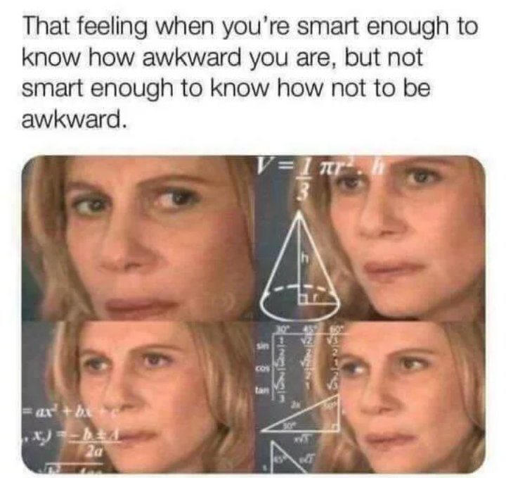 memes - you re smart enough to know you re awkward - That feeling when you're smart enough to know how awkward you are, but not smart enough to know how not to be awkward. V nr.