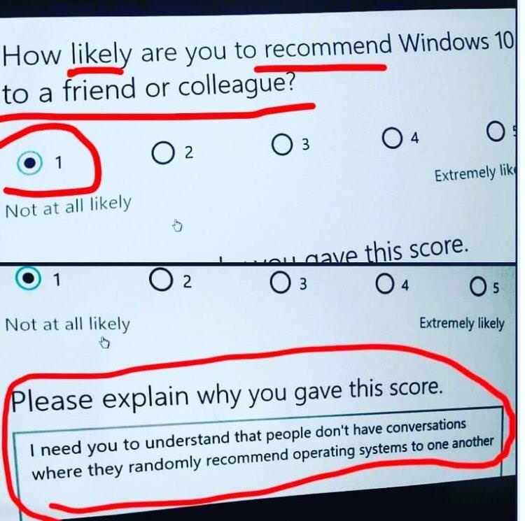 meme of windows not going to be recommended to a friend because people don't talk about those things with their friends