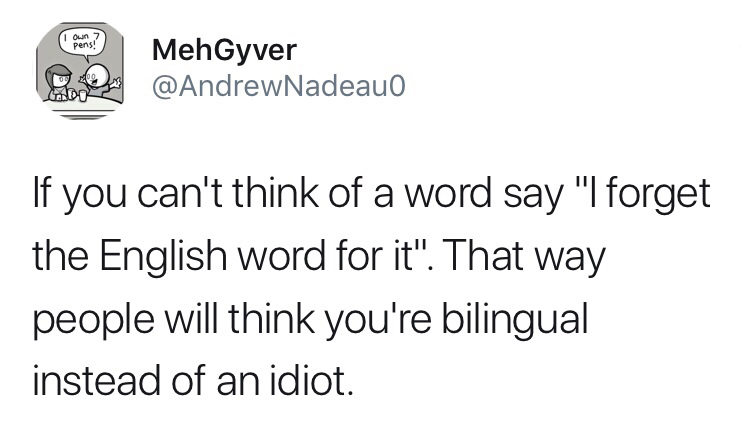 pro tip of saying you forgot the word in english to make it seem you speak many languages