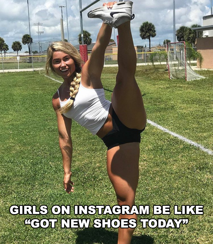 girl doing splits like every instagram girl with new shoes
