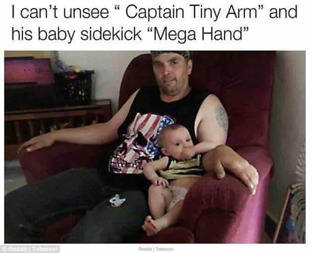 captain tiny arm - I can't unsee Captain Tiny Arm" and his baby sidekick "Mega Hand" Real Tobera Red Tabern