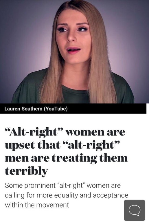 best alt right memes - Lauren Southern YouTube "Altright women are upset that altright" men are treating them terribly Some prominent altright" women are calling for more equality and acceptance within the movement