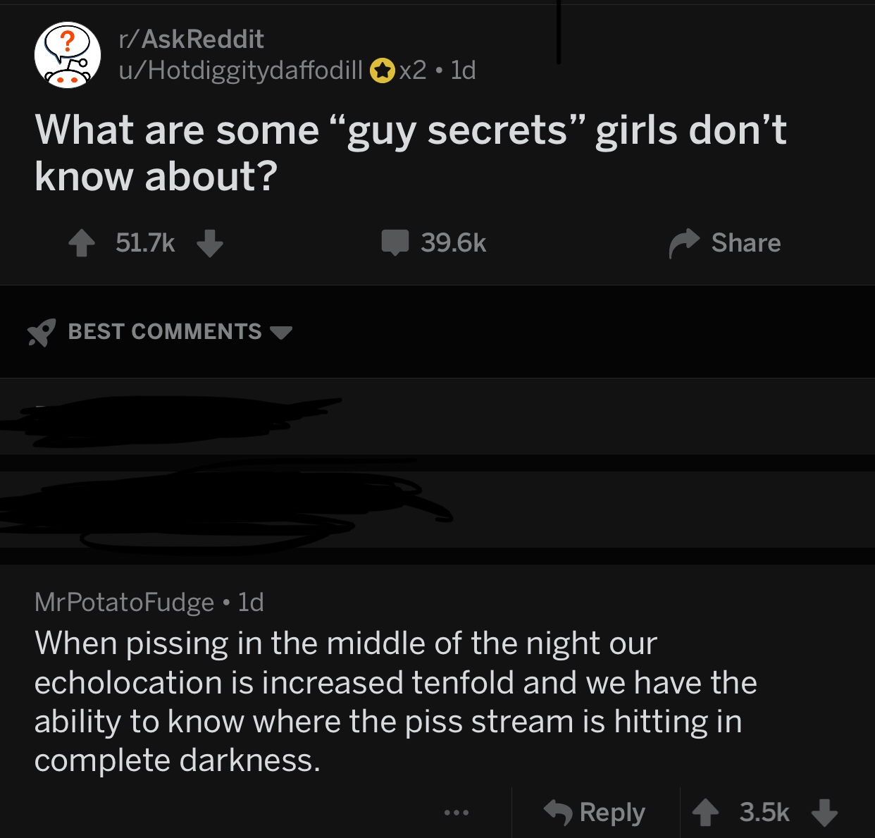 guy secret about aiming pee in the dark