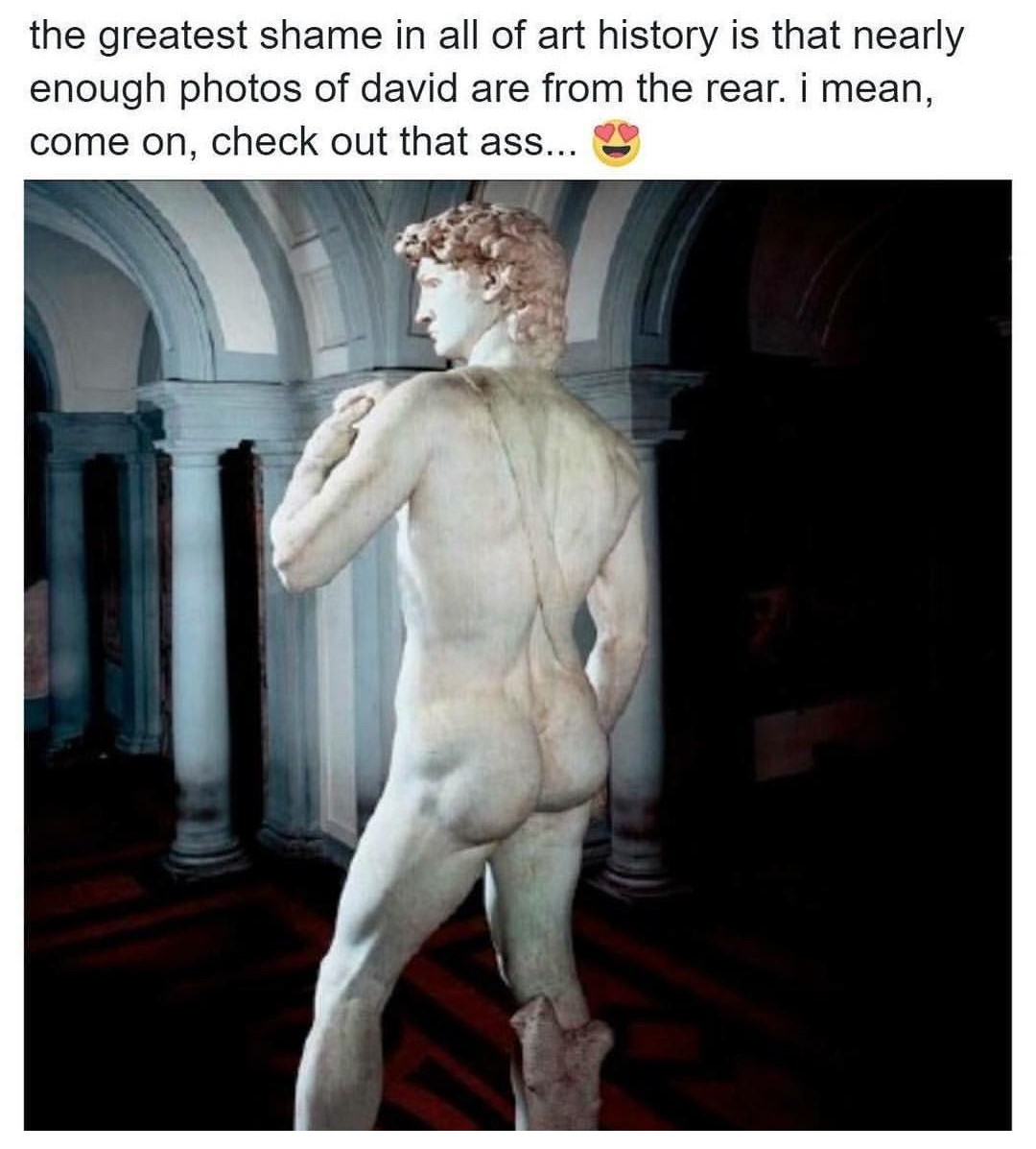 memes - david - the greatest shame in all of art history is that nearly enough photos of david are from the rear. i mean, come on, check out that ass...