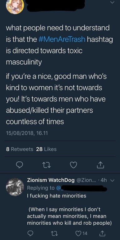screenshot - what people need to understand is that the AreTrash hashtag is directed towards toxic masculinity if you're a nice, good man who's kind to women it's not towards you! It's towards men who have abusedkilled their partners countless of times 15