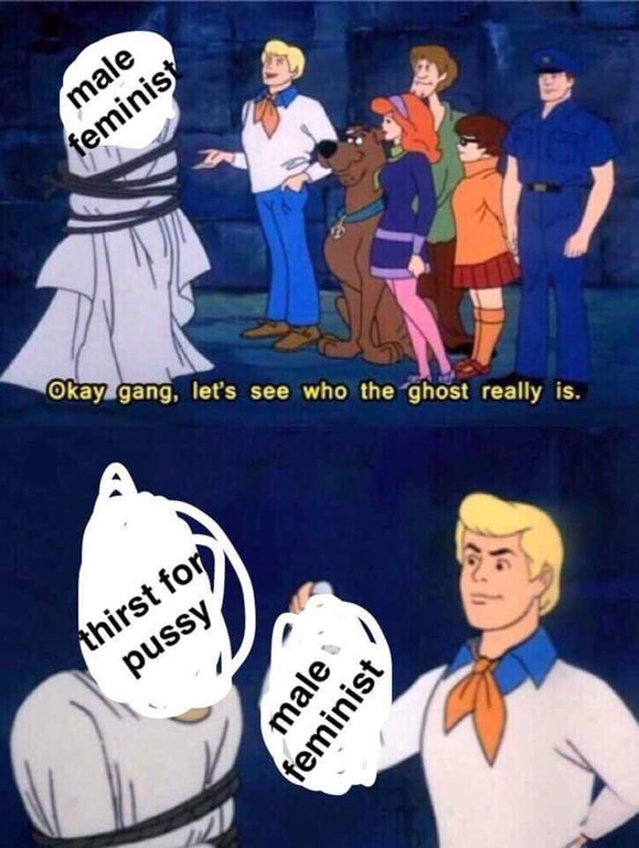 cringe worthy scooby doo meme about male feminists just men who can't get women