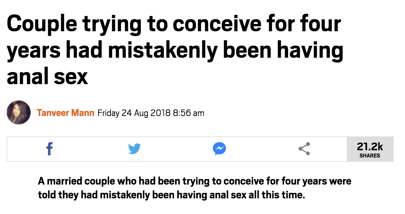 couple trying to conceive for four years have been having anal sex
