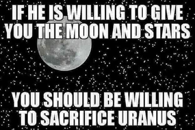 if he is willing to give you the moon and stars, you should be willing to sacrifice uranus