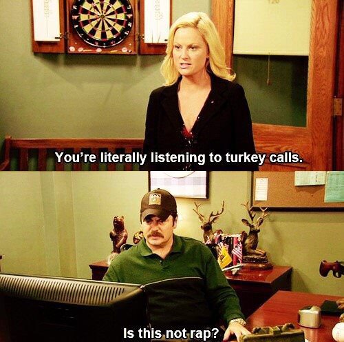 ron swanson is this not rap - You're literally listening to turkey calls. Is this not rap?