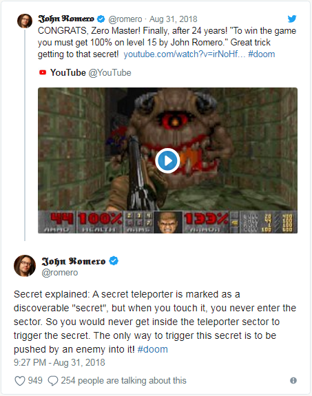 memes - John Romere Congrats. Zero Master! Finally, after 24 years! "To win the game you must get 100% on level 15 by John Romero." Great trick getting to that secret! youtube.comwatch?virNoHf... YouTube 100% 193 Baltic John Romero Secret explained A secr