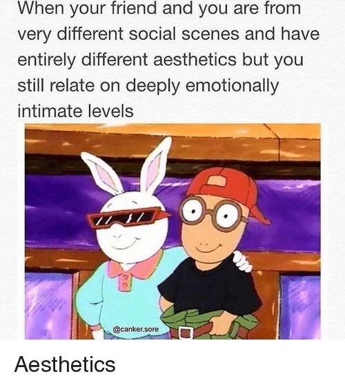 memes - arthur memes - When your friend and you are from very different social scenes and have entirely different aesthetics but you still relate on deeply emotionally intimate levels . .sore Aesthetics