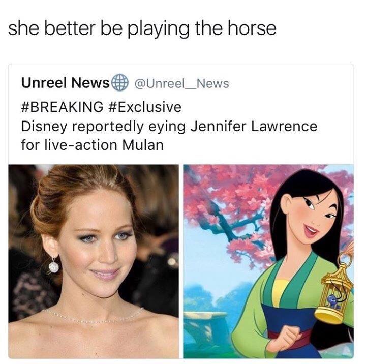 memes - disney princess enneagram - she better be playing the horse Unreel News Disney reportedly eying Jennifer Lawrence for liveaction Mulan