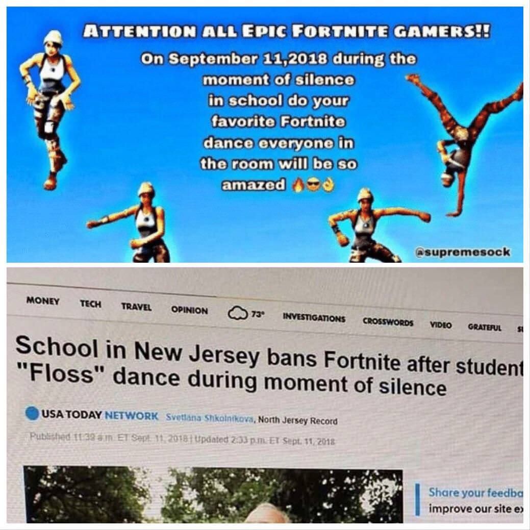 cringe school bans fortnite moment of silence - Attention All Epic Fortnite Gamers!! On during the moment of silence in school do your favorite Fortnite dance everyone in the room will be so amazed a supremesock Money Tech Travel Opinion 73 Investigations