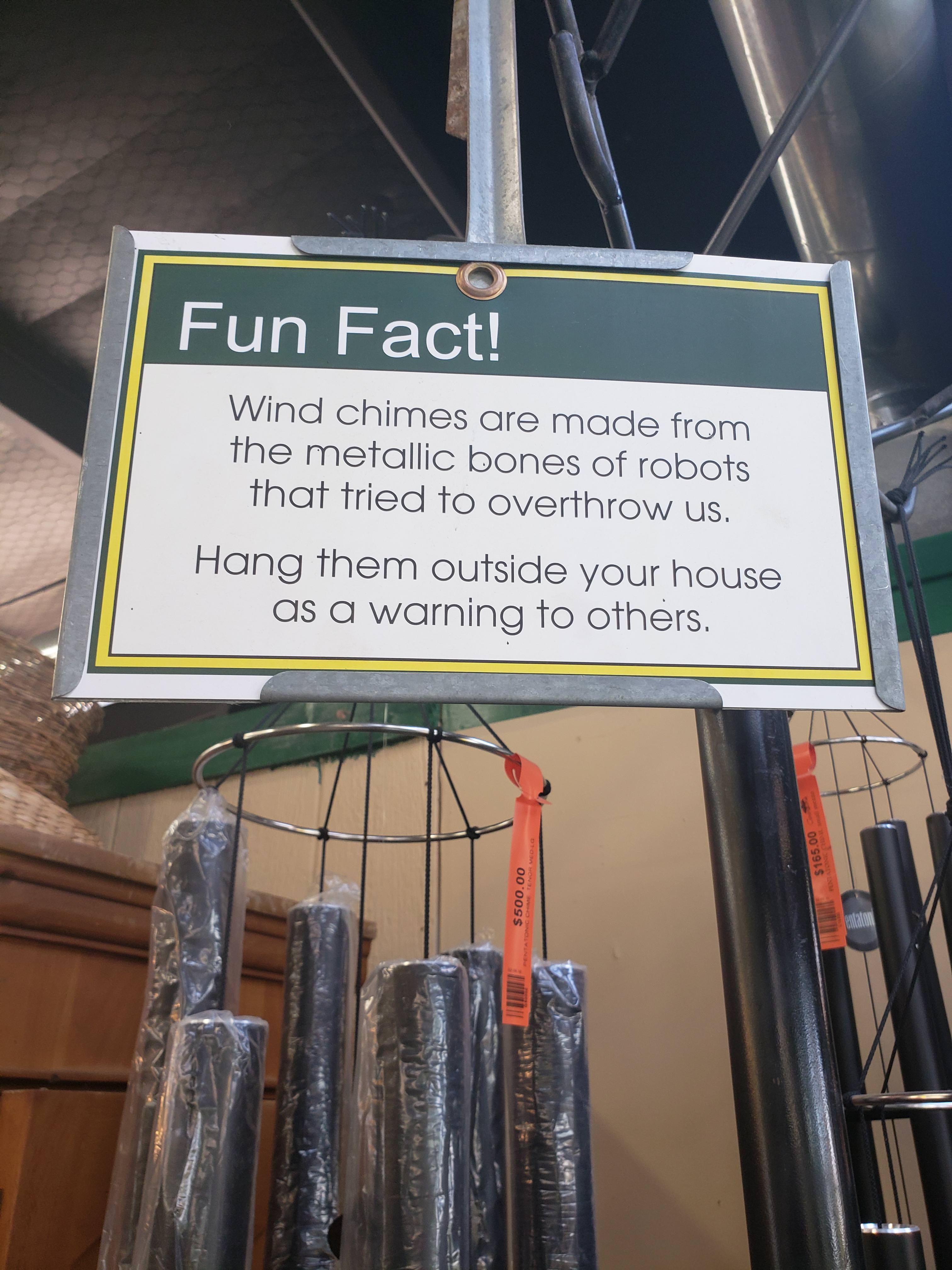 Fun fact wind chime made from robot parts