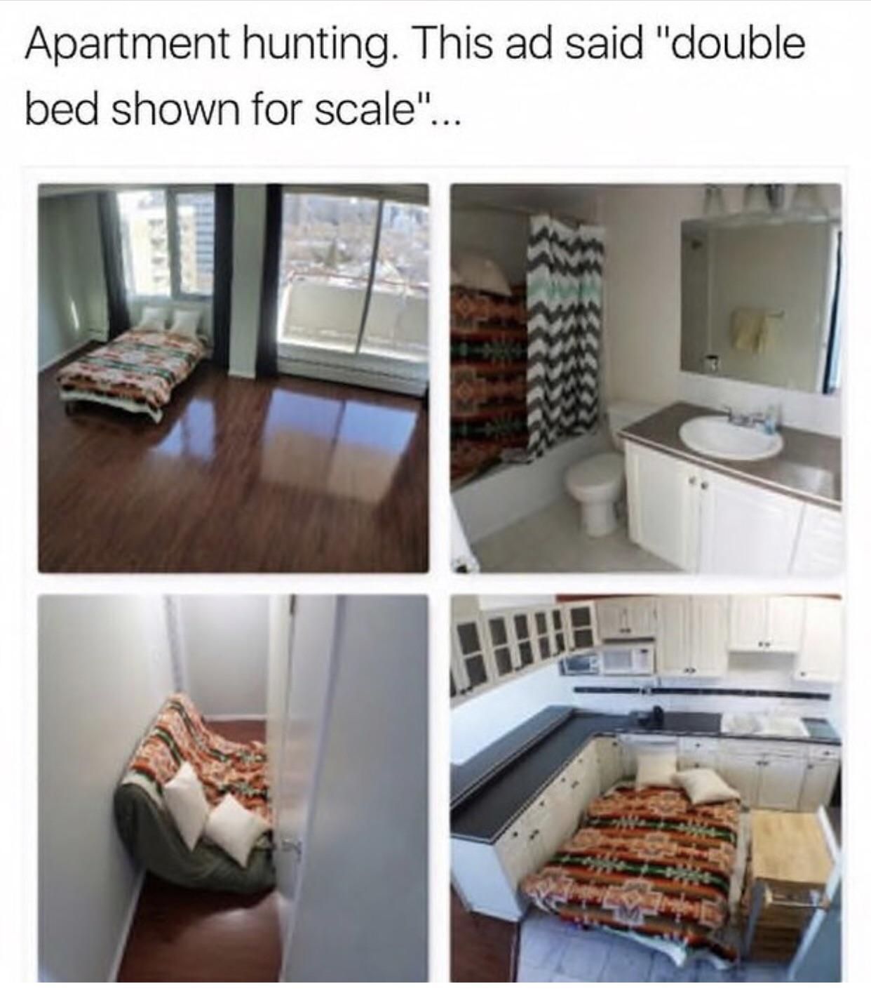 double bed for scale - Apartment hunting. This ad said "double bed shown for scale"...