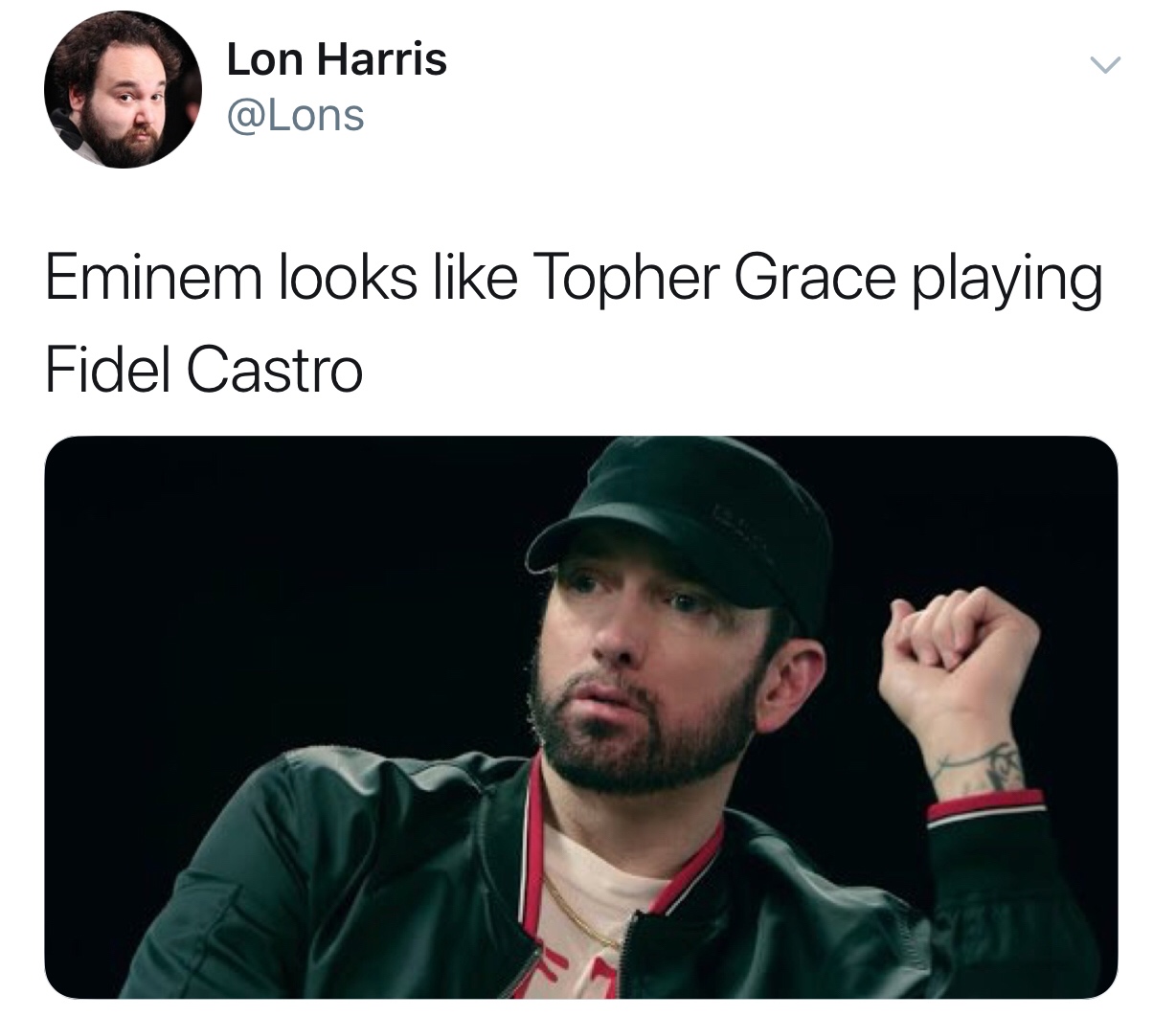 eminem topher grace fidel castro - Lon Harris Eminem looks Topher Grace playing Fidel Castro