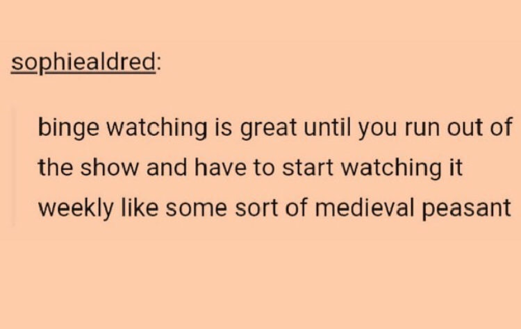 memes - document - sophiealdred binge watching is great until you run out of the show and have to start watching it weekly some sort of medieval peasant