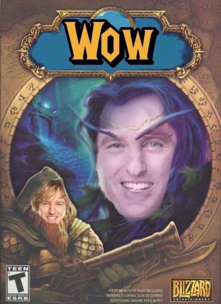 memes - owen wilson world of warcraft - WoW Teen First Month Of Play Included Internet Connection Required Additional Online Fees Apply Blizzard Content Rates Esrb