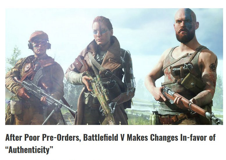 After Poor PreOrders, Battlefield V Makes Changes Infavor of "Authenticity"