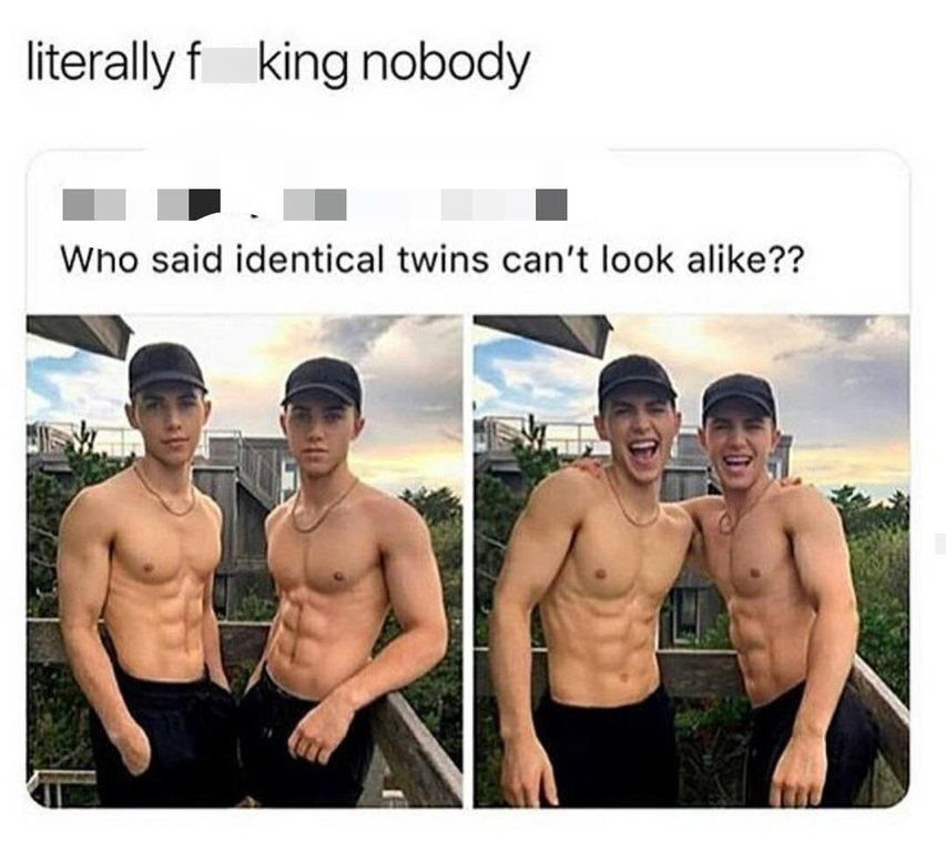 literallyf king nobody Who said identical twins can't look a??