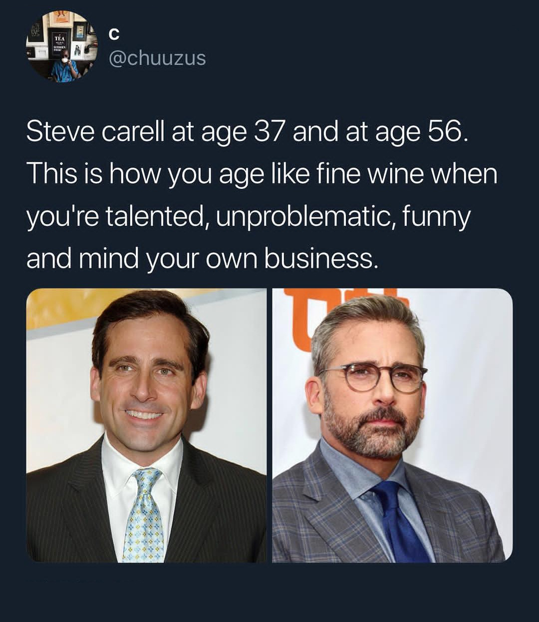steve carell aging - Steve carell at age 37 and at age 56. This is how you age fine wine when you're talented, unproblematic, funny and mind your own business.