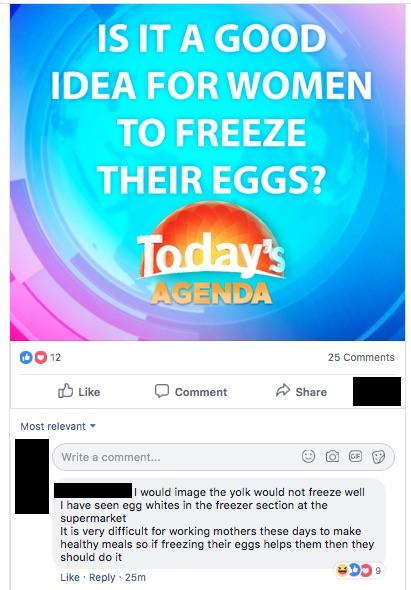 cringe online advertising - Is It A Good Idea For Women To Freeze Their Eggs? Today's Agenda Do 12 25 Comment Most relevant Write a comment... I would image the yolk would not freeze well I have seen egg whites in the freezer section at the supermarket It