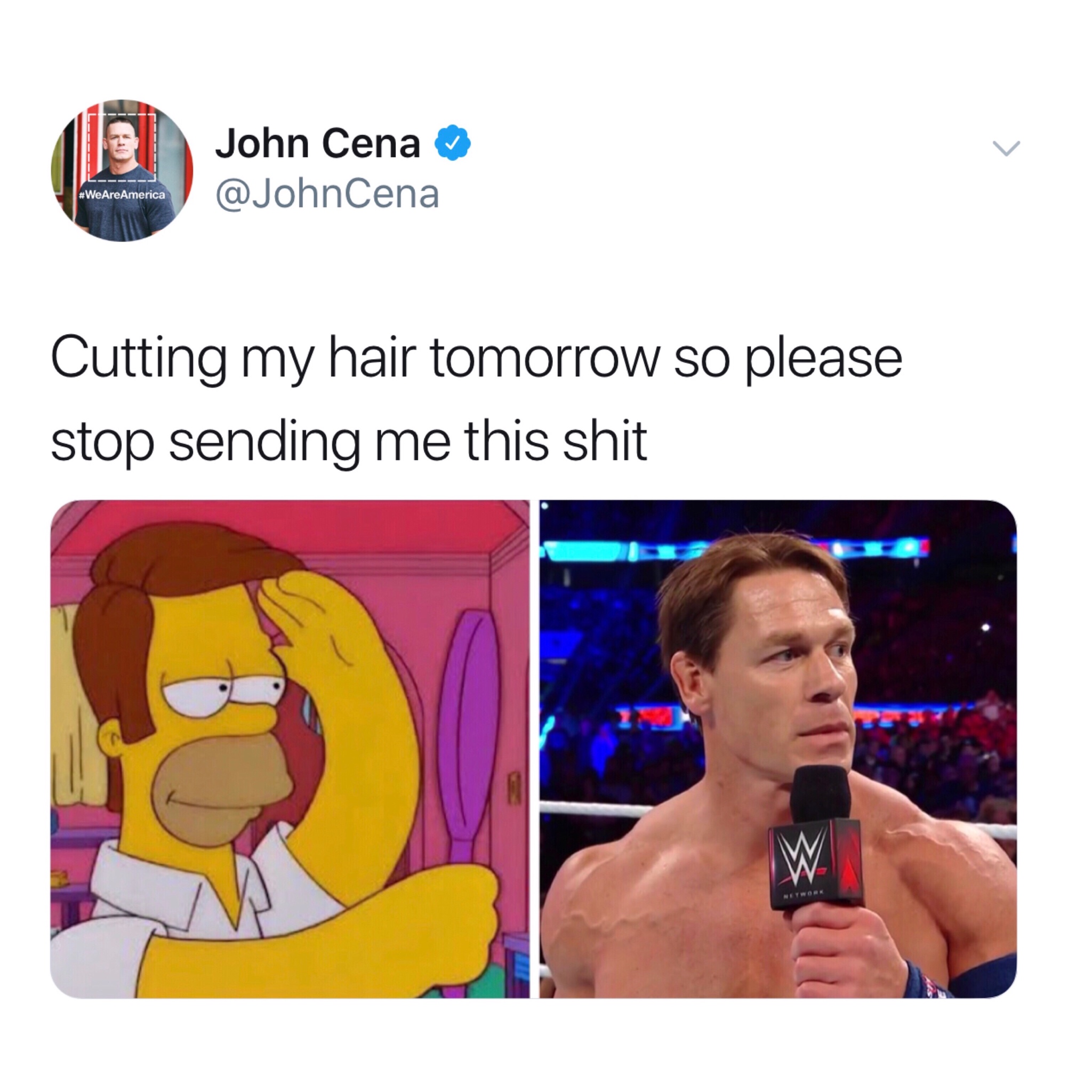 stop sending me this meme - John Cena Cena Cutting my hair tomorrow so please stop sending me this shit