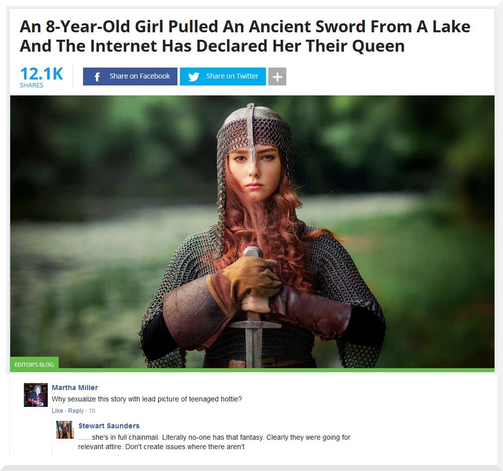 Warrior - An 8YearOld Girl Pulled An Ancient Sword From A Lake And The Internet Has Declared Her Their Queen f on Facebook on Twitter Editor'S Blog Martha Miller Why sexualize this story with lead picture of teenaged hottie? 1h Stewart Saunders ...she's i