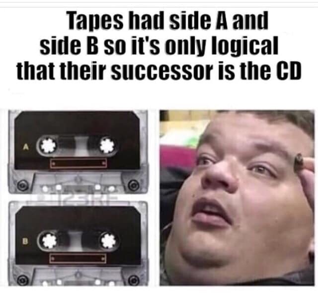 tapes has side a and side b - Tapes had side A and side B so it's only logical that their successor is the Cd