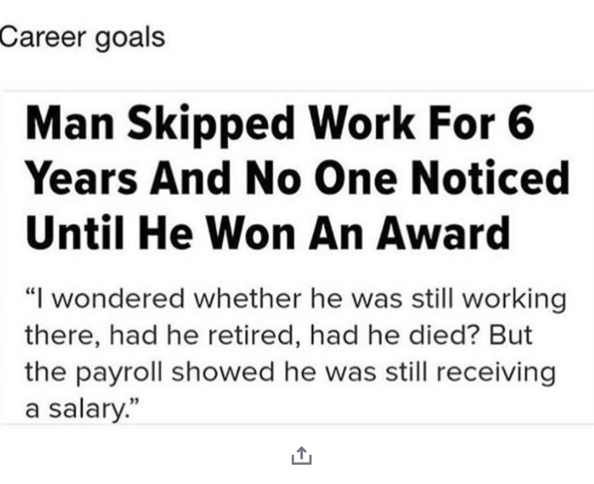madlad meme of man that skipped work for 6 years and no one noticed till he won the award