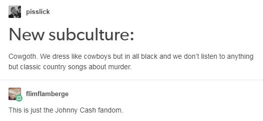 work meme about goth cowboys