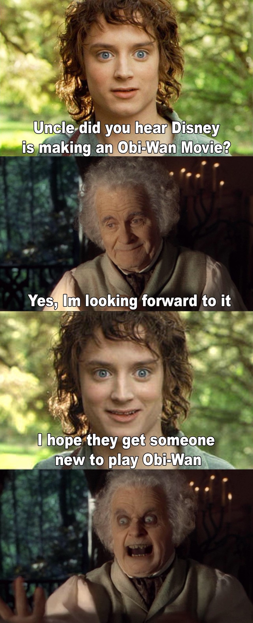 work meme about Bilbo wanting Ewan McGregor to play Obi Wan